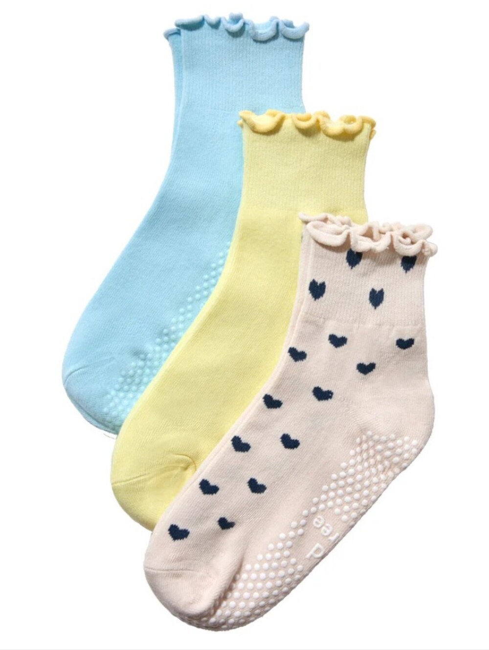 Hold For Three Frill Grip Sock 3-Pack - Lemon, Cotton Candy & Cream Navy Hearts